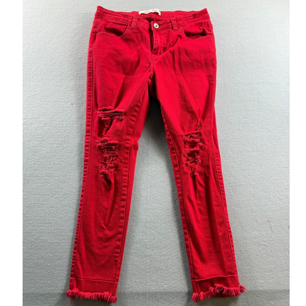 Gogo Jeans Skinny Jeans Women 9 Red Distressed Frayed Hem Stretch 30x25